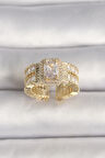 Pirinç Gold Renk Ayarlanabilir Baget Zirkon Taş Model Kadın Yüzük - TJ-BYK3589