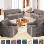 Kadife 3+3+1+1 Lastikli Kanepe Örtüsü | Lastikli Koltuk Örtüsü | Koltuk Kılıfı