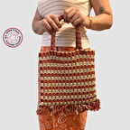 Uretti - Sevgi 6598 - El Yapımı Püsküllü Model Makrome Çanta 28cm - Bordo