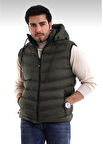 Erkek Haki Çıkabilir Fermuarlı Kapüşon Günlük Spor Şişme Yelek