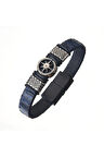 Pusula Simgeli Mavi Erkek Deri Bileklik Takı Aksesuar B24 T5