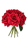Yapay Çiçek Kırmızı Gül 10lu Demet Gelin Çiçeği Buketi Masa Üstü Vazo Çiçeği 25cm