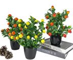 Yapay Çiçek 3 Adet Nar Limon Ve Mandalina Ağacı Siyah Saksıda 30cm 