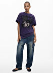 Desigual Yuvarlak Yaka Baskılı Mor Kadın T-Shirt 25WWTK60