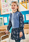 Kız Çocuk Desenli Şifon Elbise-Lacivert | 3 YAŞ