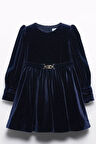 Kız Çocuk Kloş İpek Kadife Elbise - Lacivert | 6Y