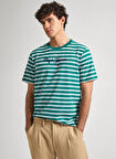Pepe Jeans Bisiklet Yaka Çizgili Koyu Yeşil Erkek T-Shirt PM509407 654 STRIPED EGGO