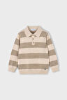 Erkek Çocuk Yün Karışımlı Polo Yaka Çizgili Triko Kazak - Kahverengi | 5 Yaş