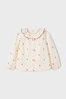 Kız Çocuk Normal Kalıp İşleme Detaylı Fırfırlı Yaka Bluz - Krem | 7 Yaş
