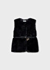 Mayoral Siyah Kız Çocuk Kemerli Kürk Yelek 4315