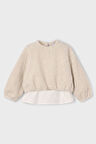 Kız Çocuk Etek Ucu Gömlek Görünümlü Pelüş Sweatshirt - Bej | 5 Yaş