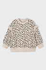 Kız Çocuk Kolları Fırfırlı Leopar Desenli Sweatshirt - Bej | 3 Yaş