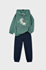 Erkek Çocuk Normal Kalıp Kapüşonlu Baskılı 2'li Eşofman Takımı - Yeşil | 5 Yaş