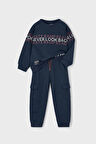 Erkek Çocuk Yazı Baskılı Kargo Cepli Eşofman Takımı - Lacivert | 9 Yaş