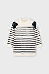 Kız Çocuk Düz Kesim Omuzları Fiyonklu Çizgili Triko Elbise - Krem | 10 Yaş
