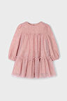 Kız Çocuk Desenli Kat Kat Tül Elbise - Pudra Pembe | 3 Yaş