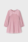Kız Çocuk Balon Kol Pliseli Şifon Elbise - Pudra Pembe | 3 Yaş
