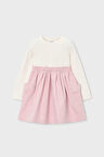 Kız Çocuk Standart Kalıp Kargo Cepli Kombin Görünümlü Elbise - Krem/Pembe | 9 Yaş