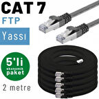 5 adet 2 metre IRENIS CAT7 Kablo Yassı FTP Ethernet Network LAN Kablosu
