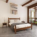 Natura Model Ceviz Renk Çam Ahşap Karyola Ve İki Komodin Set