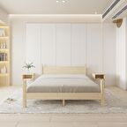 Mirage Model Vernikli Çam Ahşap Karyola Ve İki Komodin Set