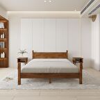 Mirage Model Ceviz Renk Çam Ahşap Karyola Ve İki Komodin Set