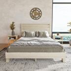 Hüma Model Doğal Çam Ahşap Karyola Ve İki Komodin Set ( Yatay )