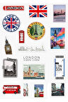 Londra - Ingiltere Baskılı 17'li Telefon Ve Bilgisayar Yüzeylerine Uygun Özel Tasarım Sticker Seti