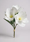 Yapay Çiçek 3Dallı Buket Manolya Gerçek Dokulu Magnolia 32cm BEYAZ