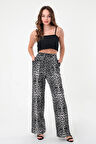 Kadın Siyah Pix Leopar Desenli Yüksek Bel Palazzo Pantolon