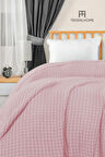 | %100 Pamuk Waffle Desen Pembe Çift Kişilik Pike |yatak Örtüsü | 200x230 | Çok Amaçlı Örtü