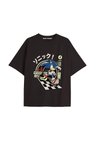 UNİSEX Bay Sonic Desenli Siyah Yazlık T-shirt