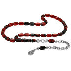 Kararmaz Metal Arnavut Püsküllü Kapsül Kesim Kırmızı-Siyah Bilek Boy Ateş Kehribar Tesbih