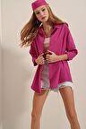 Kadın Koyu Pembe Oversize Uzun Basic Gömlek HZL22W-BD139001
