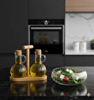 Ahşap Standlı Zeytinyağı Sirkelik ve Modern Büyük Boy Cam Servis Kasesi SETİ