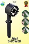 Siyah Basınçlı Start-stoplu 3 Kademeli Turbo Duş Başlığı Masajlı Duş Başlığı