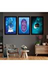Gümüş Aynalı Pleksi Çerçeveli Kolaj Çizim Üçlü Mdf Tablo Seti