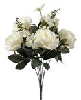 Yapay Çiçek Büyük Demet 6 Kafalı Gül Demeti Ve Cipsolu Beyaz