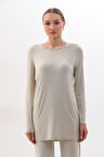 Kadın Viskon Full Likra Tunik-Bej