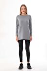 Kadın Viskon Full Likra Tunik-Gri Melanj