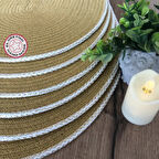 Uretti - Fatma 7987 - El Yapımı Hardal Renk Doğal Pamuk İp 6'lı Supla Takımı - 33 x 40 cm