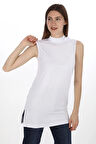 Viskon Kolsuz Tunik -Beyaz