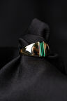14 Ayar Altın Yeşil Baget Taşlı Erkek Yüzük