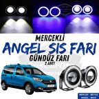 Dacia Dokker 2012-2022 Uyumlu Üniversal Mercekli Angel Sis Farı Metal Su Geçirmez 76 mm Mavi Halkalı Gündüz Farı Angel Eyes 2 Adet