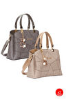 Kadın Butterfly Gri Ve Vizon Charm Detaylı El Ve Omuz Çantası Kol Çantası 2 Adet