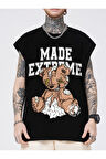 Erkek Siyah Made Extreme Baskılı Kolsuz T-shirt