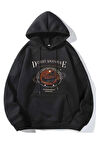 Kadın Siyah Desert Baskılı Oversize Kapşonlu Sweatshirt