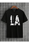 Erkek Siyah LA Baskılı Oversize T-shirt