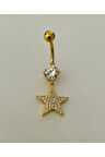 Paslanmaz Çelik Yıldız Kadın Göbek Piercing Zirkon Taşlı