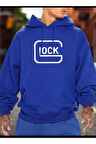 Lock Baskılı Kapüşonlu Cepli Sweatshirt